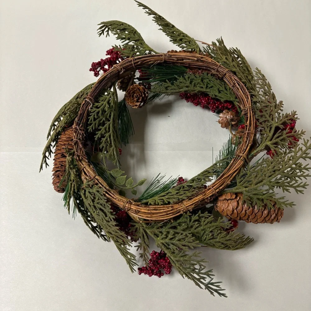 Red Berry And Pinecone Seasonal Wreath 12” Colorful Christmas Decor